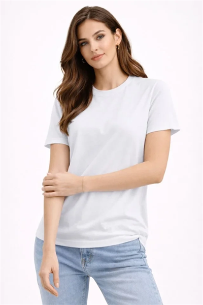 Bisiklet Yaka Tişört Regular Kalıp Basic Pamuklu Günlük Kullanım T-shirt - Beyaz