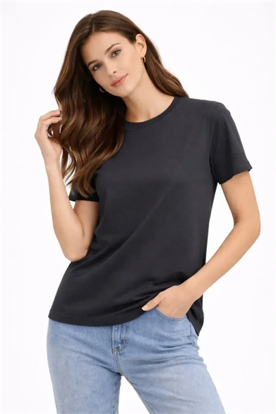 Bisiklet Yaka Tişört Regular Kalıp Basic Pamuklu Günlük Kullanım T-shirt - Füme