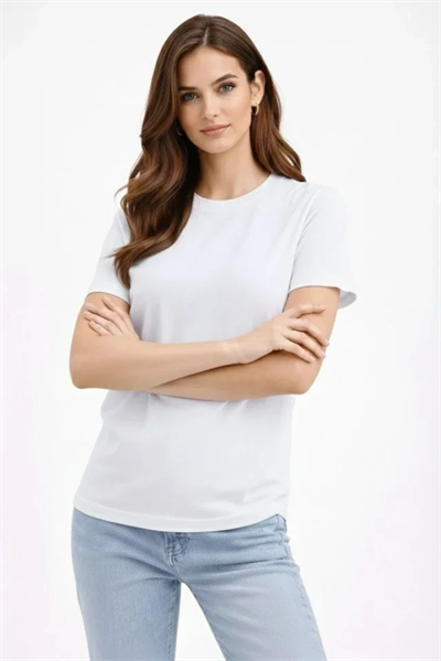 Bisiklet Yaka Tişört Regular Kalıp Basic Pamuklu Günlük Kullanım T-shirt - Beyaz