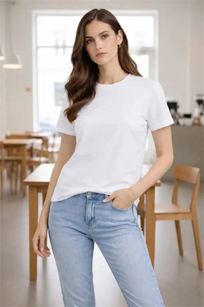 Bisiklet Yaka Tişört Regular Kalıp Basic Pamuklu Günlük Kullanım T-shirt - Beyaz