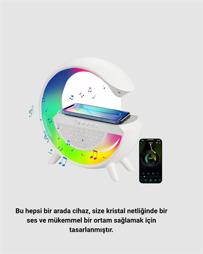 Bluetooth 5.0 Hoparlör – Kablosuz Şarj, RGB Gece Lambası ve FM Radyo