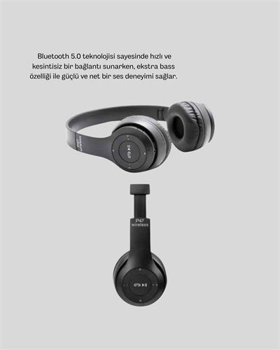 Bluetooth 5.0 Kablosuz Kulaklık – Extra Bass, TF Kart Desteği, 3.5mm AUX Girişli