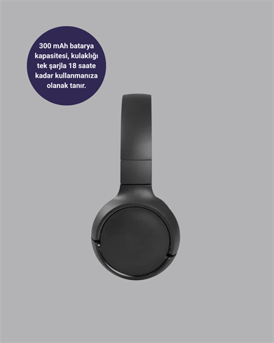 Bluetooth 5.0 Siyah Kablosuz Kulaklık 18 Saat Batarya Katlanabilir Tasarım