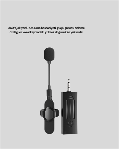 Bluetooth 5.2 Kablosuz Mikrofon – 360° Ses Algılama, Gürültü Engelleme, 4 Saat Çalışma