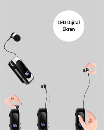 Bluetooth 5.2 Klipsli Kablosuz Kulaklık – Dijital Ekran & Titreşimli Uyarı