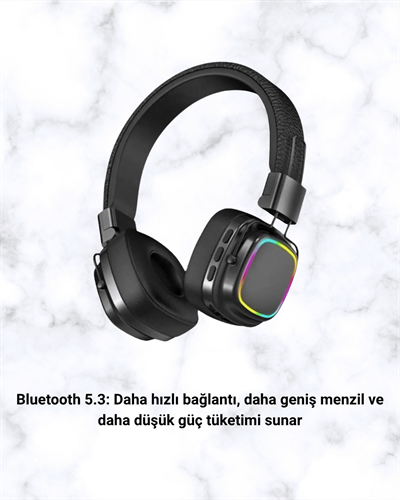 Bluetooth 5.3 Rainbow Işıklı Kulak Üstü Kablosuz Kulaklık