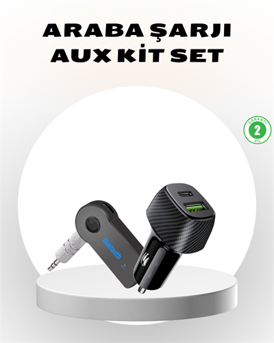 Bluetooth AUX Çevirici ve PD Destekli Araç Şarj Cihazı 2’li Set
