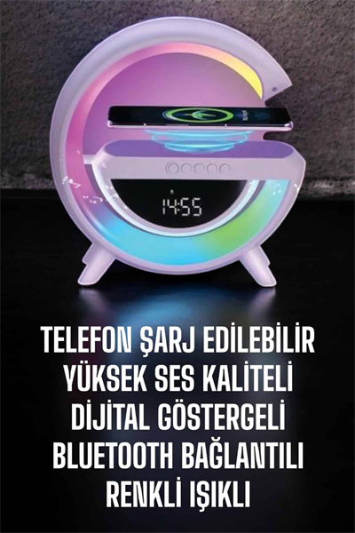 Bluetooth Hoparlör 15W Kablosuz Hızlı Şarj LED Gece Lambası