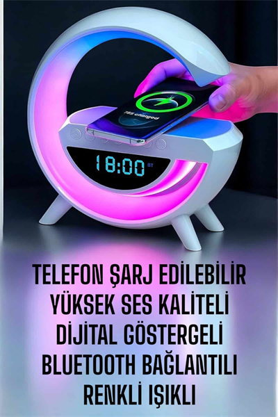 Bluetooth Hoparlör Dijital Göstergeli Wireless Şarj RGB Işıklı