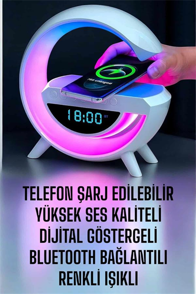 Bluetooth Hoparlör Dijital Göstergeli Wireless Şarj RGB Işıklı