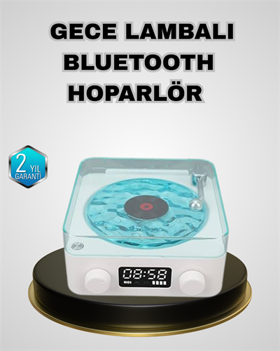 Bluetooth Hoparlörlü Gece Lambası Dijital Saat Ekranlı Su Dalgası Efektli Dekoratif