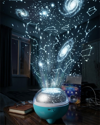 Bluetooth Hoparlörlü Yıldız Projeksiyon Gece Lambası Uzaktan Kumandalı ve Döner Işık Efektli