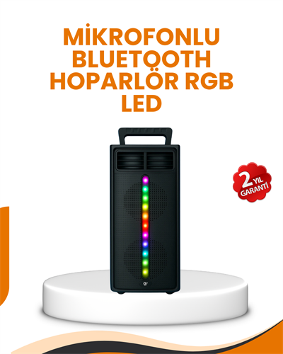 Bluetooth Işıklı Hoparlör – 2x5W Güç | USB + TF Kart + FM Radyo | Siyah Renk