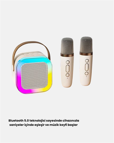 Bluetooth Karaoke Hoparlör Renkli LED Işıklı ve Type-C Şarjlı