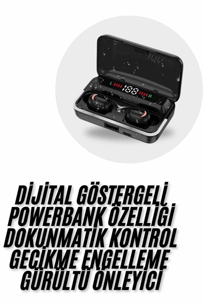 Bluetooth Kulaklık Dijital Şarj Göstergeli Powerbankli Bass Özellikli Kablosuz Kulakiçi 5.1 Mikrofonlu