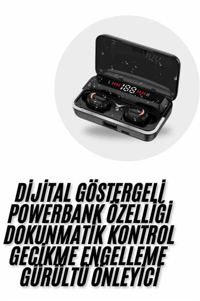 Bluetooth Kulaklık Dijital Şarj Göstergeli Powerbankli Bass Özellikli Kablosuz Kulakiçi 5.1 Mikrofonlu