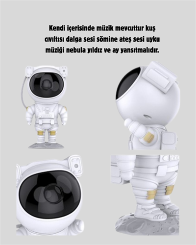 Bluetooth Müzikli Astronot Projeksiyon Lambası Yıldız ve Ay Efektli