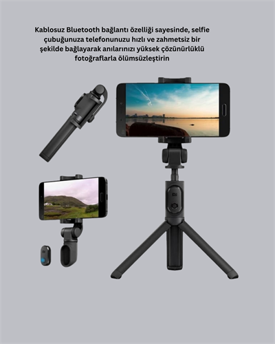 Bluetooth Selfie Çubuğu – 360° Dönebilen Başlık, Kablosuz Bağlantı