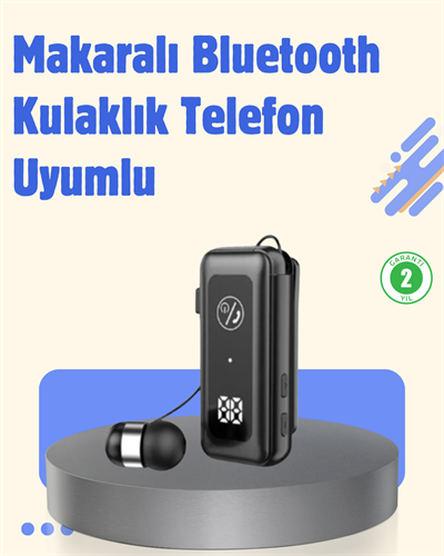 Bluetooth 5.2 Kablolu Makaralı Kulaklık | Dijital Ekran ve Titreşimli Bildirim