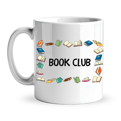 Book Club Yazılı Kupa Model 244 Kitap Temalı Renkli Baskılı Seramik Kahve Kupası