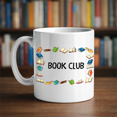 Book Club Yazılı Kupa Model 244 Kitap Temalı Renkli Baskılı Seramik Kahve Kupası