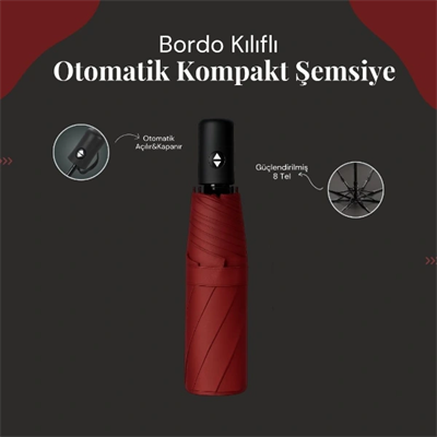 Bordo Kılıflı Otomatik Kompakt Şemsiye