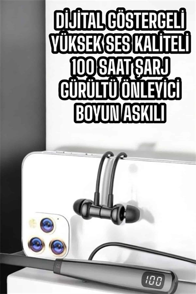 Boyun Askılı Bluetooth Kulaklık Uzun Şarj Süreli Dijital Göstergeli Kablolu