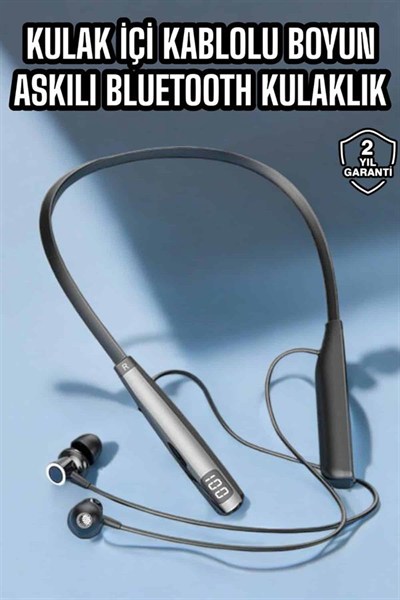 Boyun Askılı Bluetooth Kulaklık Uzun Şarj Süreli Dijital Göstergeli Kablolu