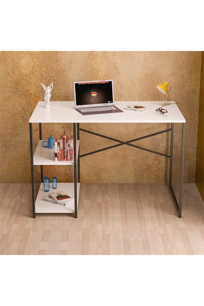 ÇALIŞMA MASASI YANDAN RAFLI BEYAZ