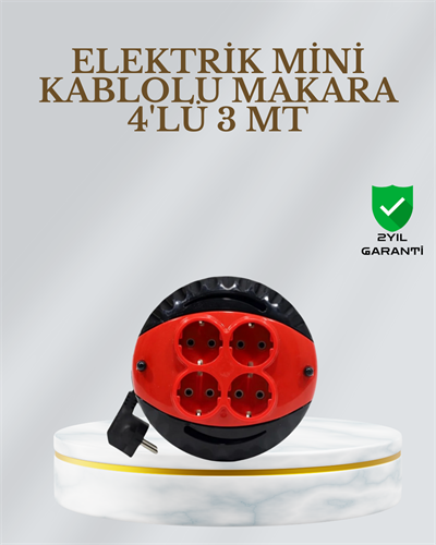 CE Belgeli 3 Metre 4’lü Kablolu Priz Makara