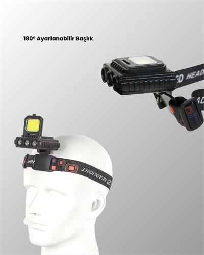 COB + XPE LED Kafa Feneri 800 Lumen USB Type C Şarjlı Çok Modlu