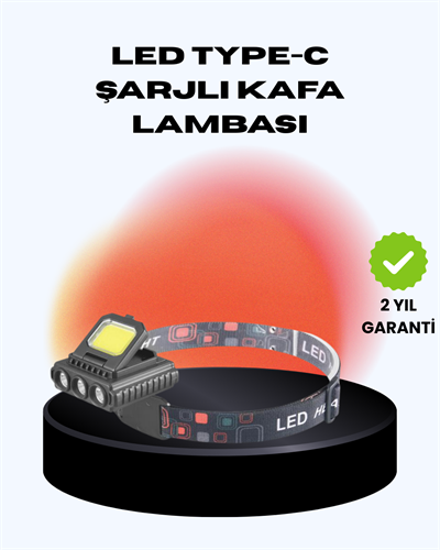 COB + XPE LED Kafa Feneri 800 Lumen USB Type C Şarjlı Çok Modlu