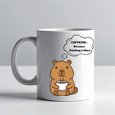 Caffeine Because Adulting is Hard Yazılı Kupa Model 207 Komik Tasarım Seramik Kahve Kupası Hediye Seçeneği