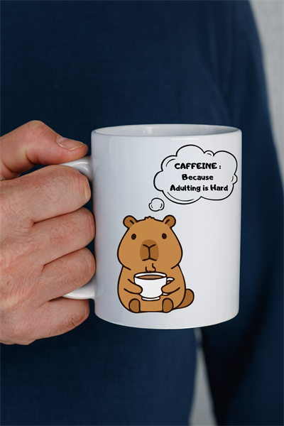 Caffeine Because Adulting is Hard Yazılı Kupa Model 207 Komik Tasarım Seramik Kahve Kupası Hediye Seçeneği