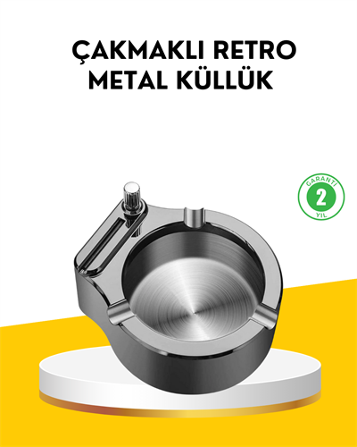 Çakmaklı Küllük Paslanmaz Metal Yuvarlak Tasarım