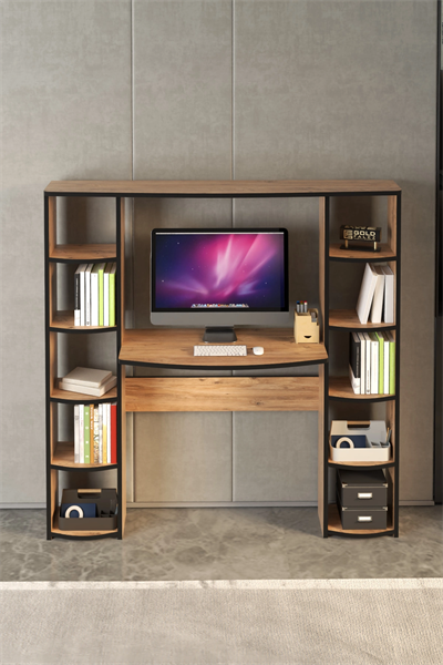 Çalışma Masası 10 Raflı Kitaplık Raf Atlantik Çam