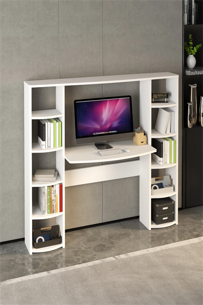 Çalışma Masası 10 Raflı Kitaplık Raf Beyaz