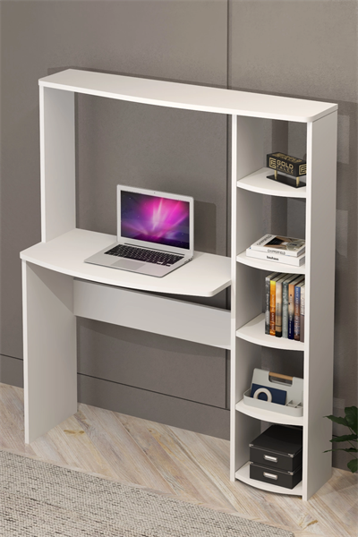 Çalışma Masası 5 Raflı Kitaplık Beyaz