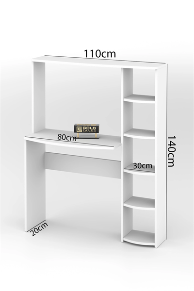 Çalışma Masası 5 Raflı Kitaplık Beyaz