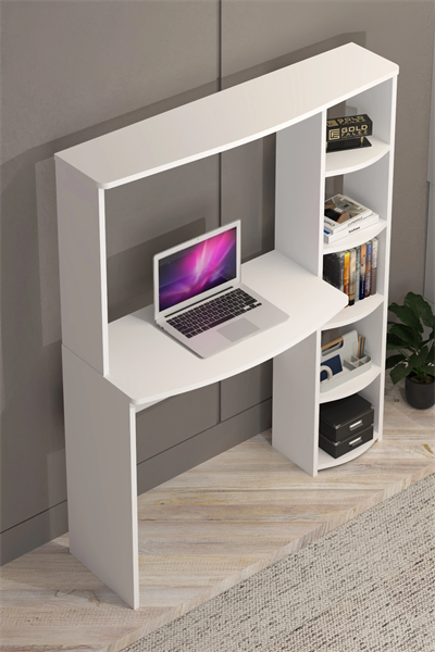 Çalışma Masası 5 Raflı Kitaplık Beyaz