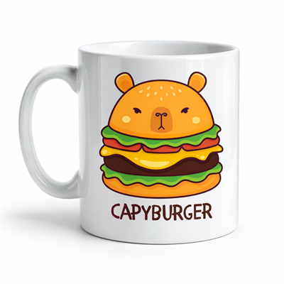Capyburger Tasarım Kupa Model 230 Sevimli Kapibara Burger Baskılı Seramik Kahve Kupası