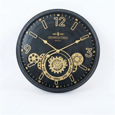 Çarklı Duvar Saati Altın Rengi Detaylı 59 cm