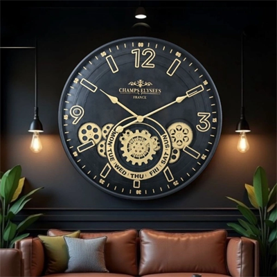 Çarklı Duvar Saati Altın Rengi Detaylı 59 cm
