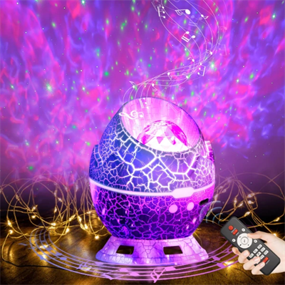 Çatlak Dinozor Yumurtası Tasarımlı Projektörlü Gece Lambası Bluetooth Özellikli
