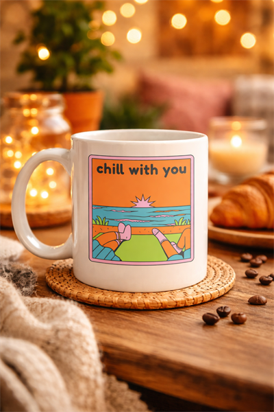 Chill With You Tasarımlı Porselen Kupa – Model 35 - Sıcacık Anlar İçin Özel Tasarım Kahve Kupası