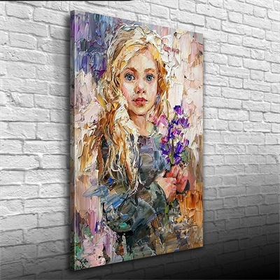 Çiçek Demeti Tutan Kadın Portresi Yağlıboya Kanvas Tablo 50 x 70