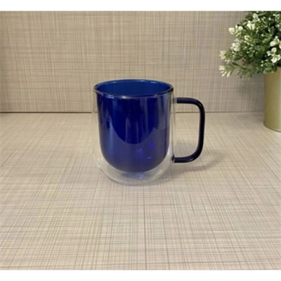 Çift Cidarlı Cam Kupa Lacivert Renk