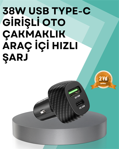 Çift Cihaz Destekli 38W Güçlü Çakmaklık Araç Şarj Cihazı