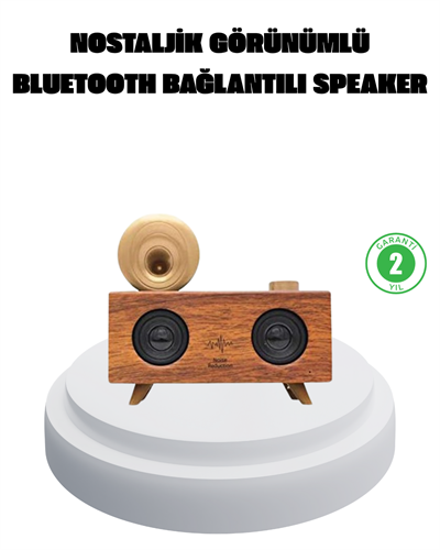 Çift Hoparlörlü Bluetooth Gramofon Speaker – FM Radyo, USB, SD Kart ve AUX Girişli