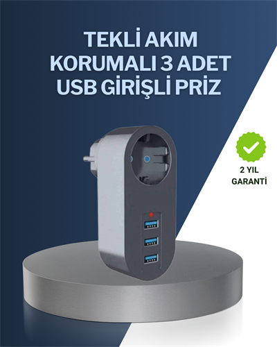 Çocuk Korumalı Termal Priz – 3lü USB Şarj ve Akım Koruması